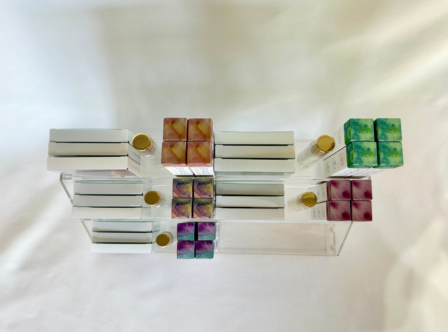 Display Rack with Mixed Affirmation Gems & Crystal Roller Blends
