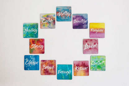 12 Mini affirmation Magnets arranged in a geometric shap