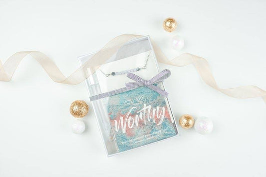 You are Worthy - Blue Lace Agate Crystal Roller bottle & Necklace set