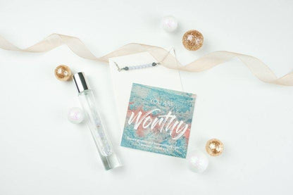 You are Worthy - Blue Lace Agate Crystal Roller bottle & Necklace set