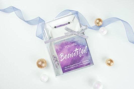 You are Beautiful - Amethyst Crystal Roller bottle & Necklace set