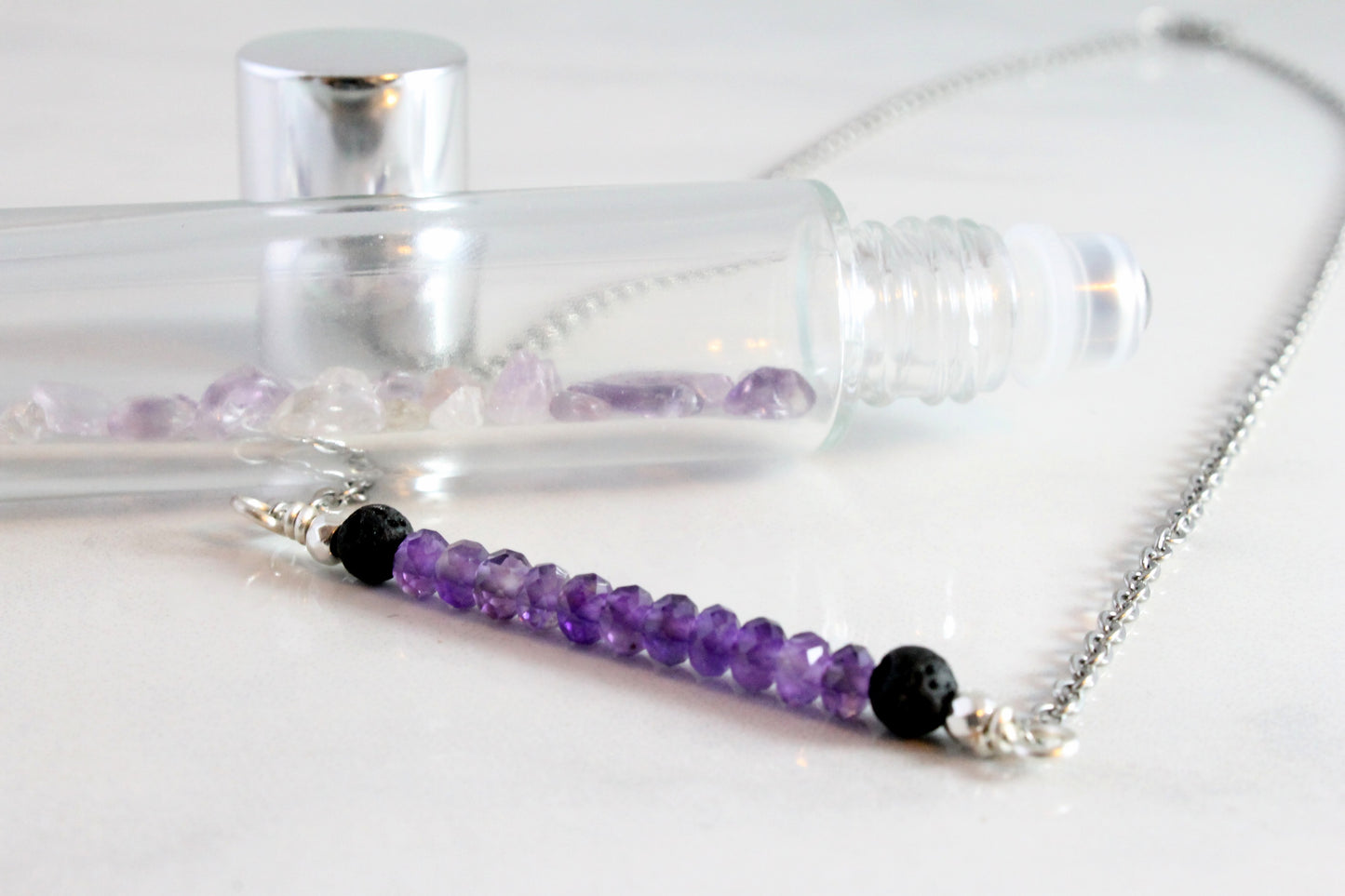 You are Beautiful - Amethyst Crystal Roller bottle & Necklace set