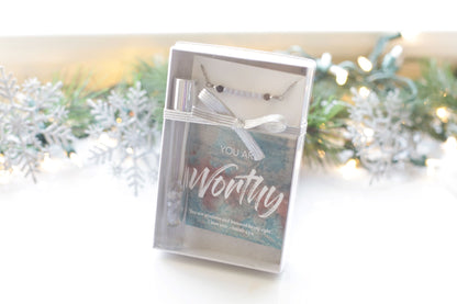 You are Worthy - Blue Lace Agate Crystal Roller bottle & Necklace set