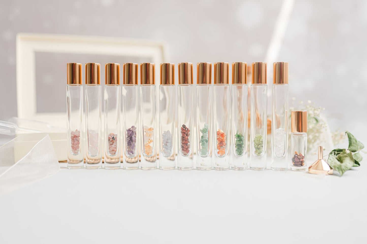 Crystal Roller Bottle Deluxe Collection – Essential Oil Roller Bottles with Crystals (12 Pack Gift Set + Bonus)