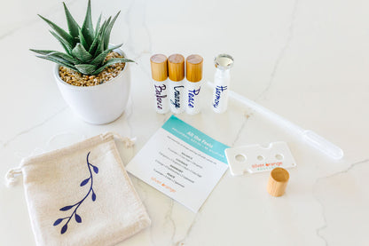 All the Feels roller bottle set with bamboo caps